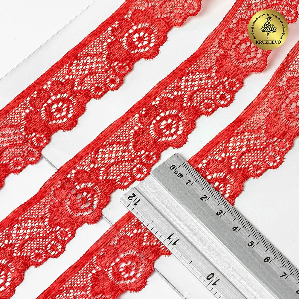 Кружево эластичное (стрейч) 30 мм, L839, цв.SD163 красный уп.50м, Kruzhevo