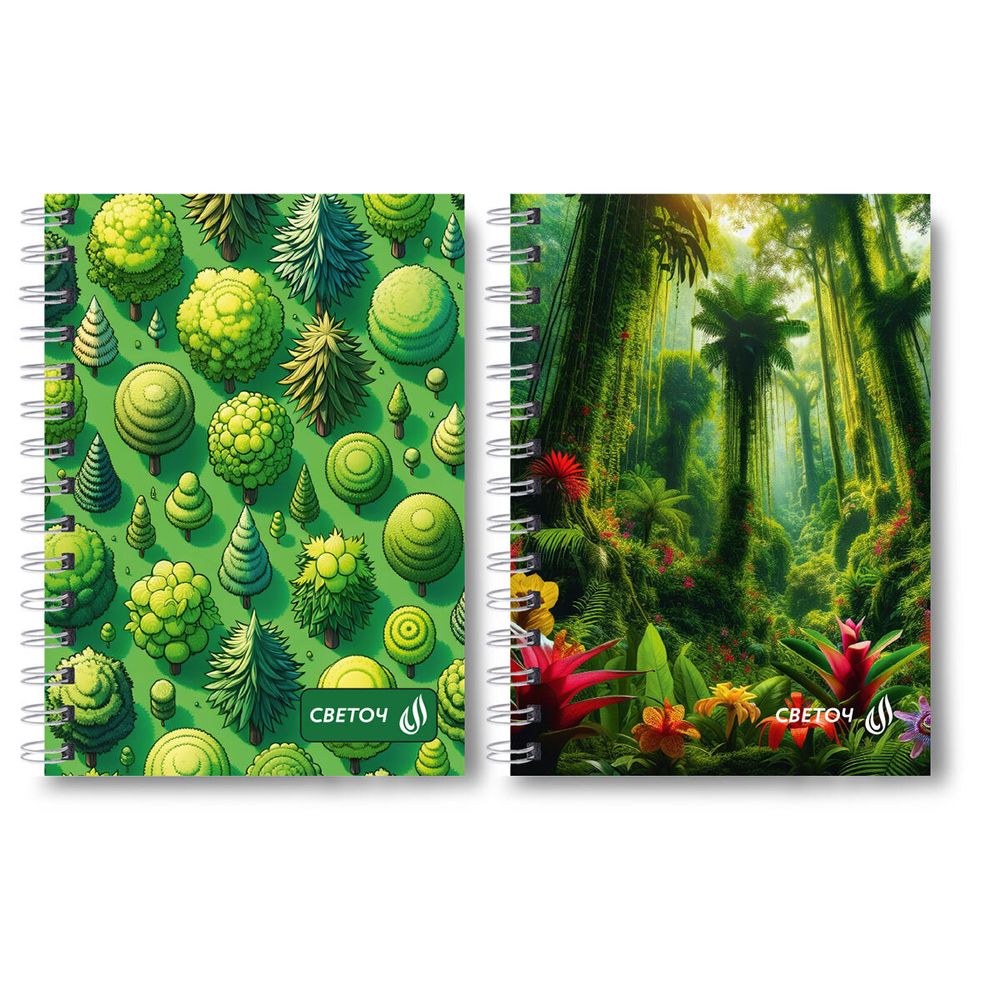 Записная книжка на гребне A6 80 л., 4 шт, клетка, Зелёный оазис 01189, Светоч ЗК112