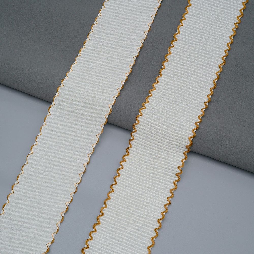 Кружево плиссированное 60 мм, / 45.72 метра, складка плиссе, 02 молочный с бежевой окантовкой