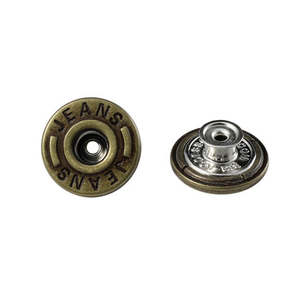 Пуговицы джинсовые ⌀20 мм, ломаная ножка (БЕЗ ГВОЗДЯ), "JEANS", латунь, 20 шт