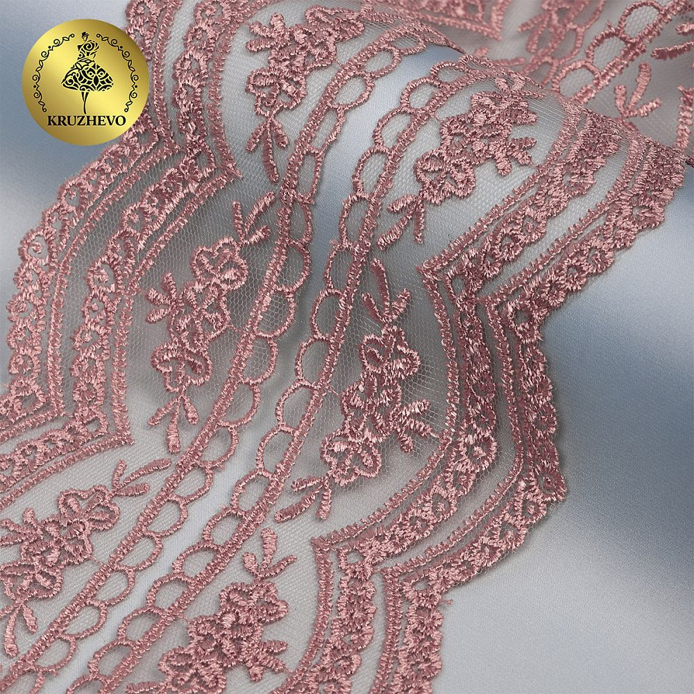 Кружево на сетке 60 мм, 2110 цв.N6615 розовая пудра уп.13.71м, Kruzhevo