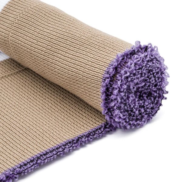 Подвяз средней плотности с полосками (100% полиэстер), 1*1, высота 14см (7см*2), длина 70-73см (8091/8003 бежевый с белыми полосками)