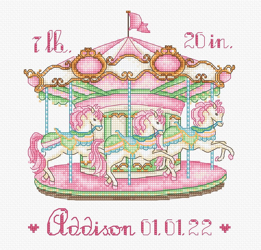 Набор для вышивания нитками LetiStitch, Детская карусель, 16,5х15,5 см