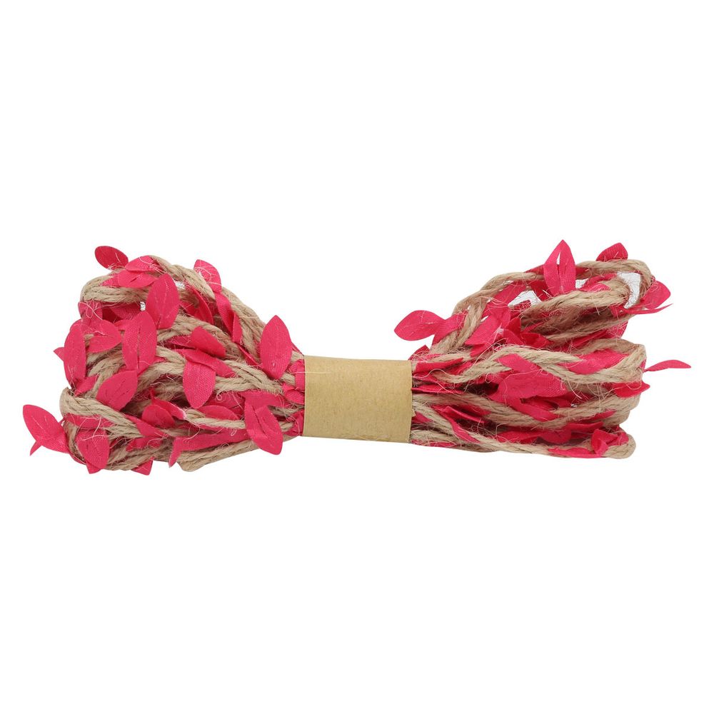Декоративная веревка с листиками, 3м, ярко-розовый