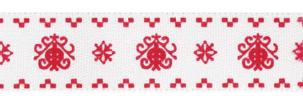 Лента атласная с рисунком 12.0 мм / 22.8±1 метра, O13 001/065 белый/красный, Gamma ALP-121