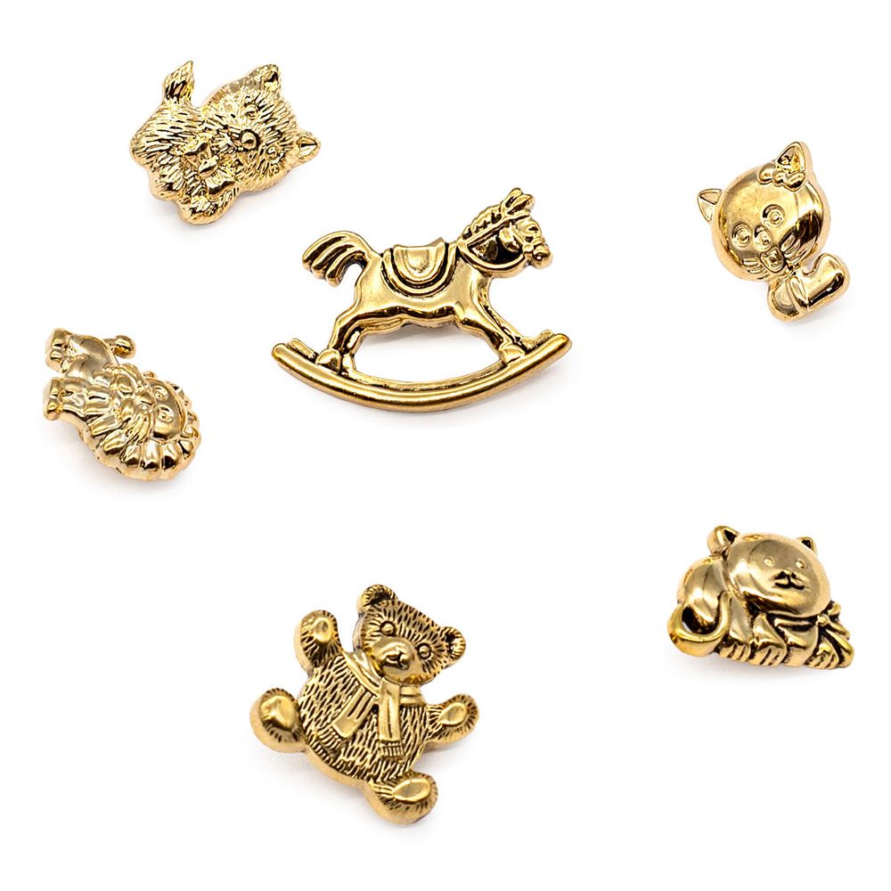 Украшения декоративные пуговицы Игрушки-зверюшки, AG/золото, 24 шт