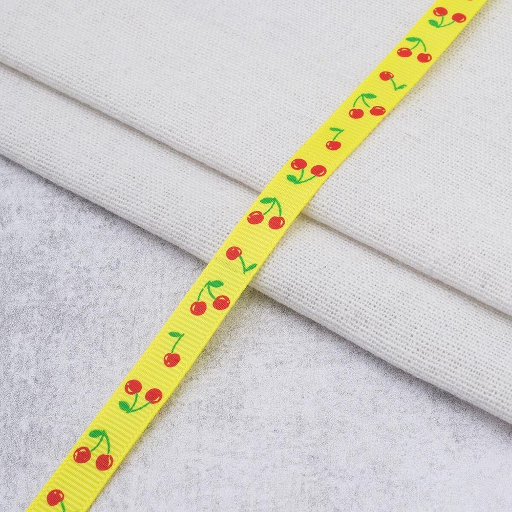 Лента репсовая (в рубчик) с рисунком 10.0 мм / 45.72 метра, ID 10123, цв. желт, 24523