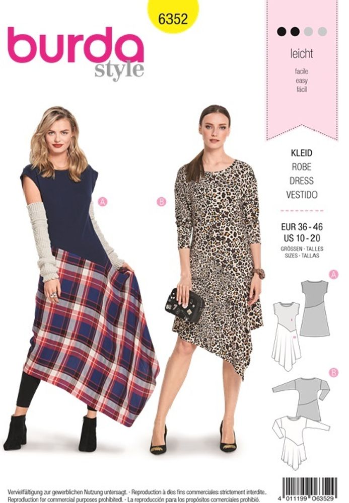 Выкройка женское платье Burda (Бурда) 6352, 1 шт