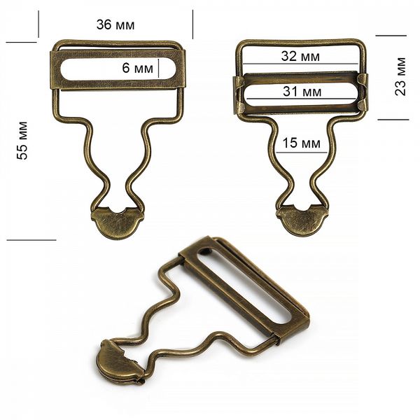 Застежка для комбинезона 32 мм, цв. антик, уп. 50 шт