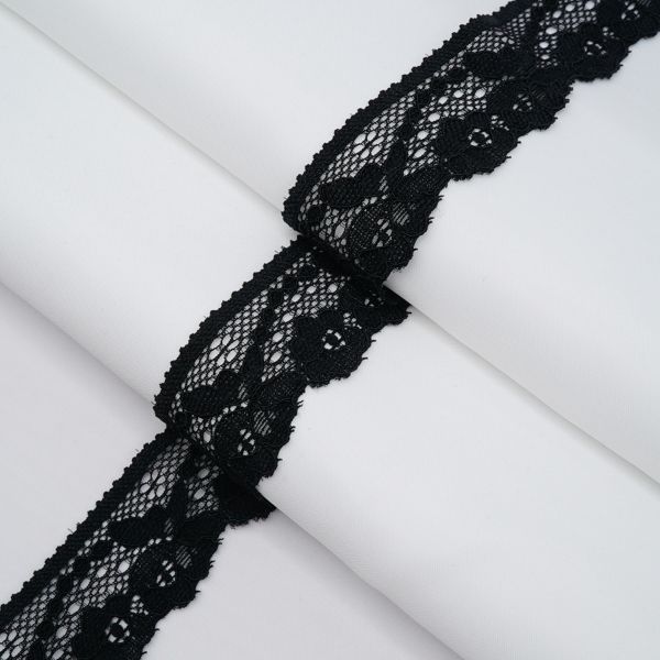 Кружево эластичное (стрейч) 25 мм / 3.4 метра, цвет черный