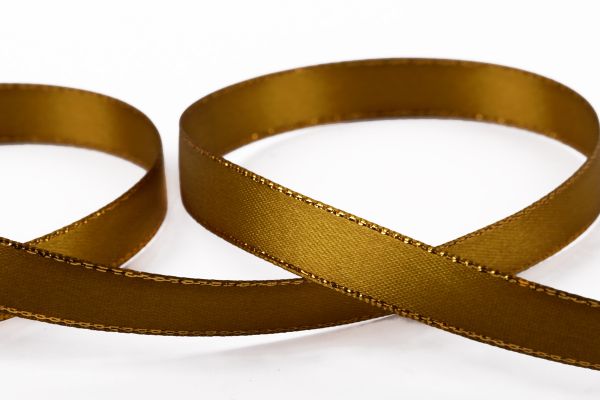 Лента атласная 2-сторонняя с метанитью 12.0 мм / 33±2 метра, 121 горчичный/золото, Gamma AL-12M