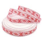 Лента (тесьма) жаккардовая 18.0 мм / 25±1 метров, Славянский орнамент Оберег, рис. 9711 (01 белый/красный) С3771Г17