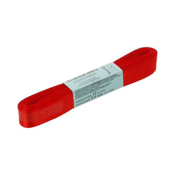 Лента атласная 1-сторонняя 12.0 мм / 10 шт по 5.4 метра, №104 т.красный, Gamma AL-12P