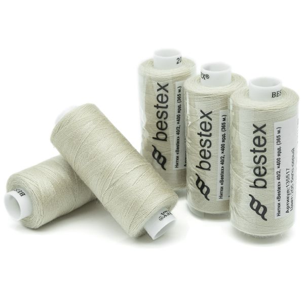 Нитки швейные бытовые Bestex 40/2, 365 м (400 ярд) / 10 кат., 205 бело-серый