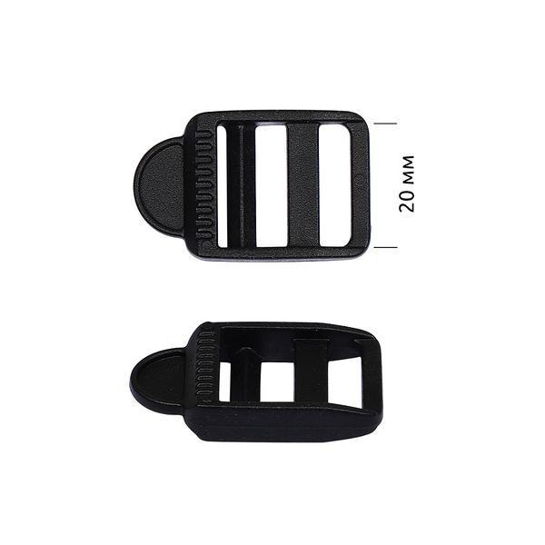 Пряжка регулятор трехщелевая пластик 20 мм, цв.черный, уп.100 шт