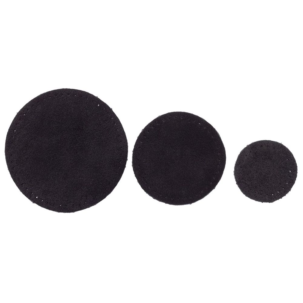 Набор заплаток пришивных из замши, круг ⌀4см, 6см и 8см, с перфорацией, 3 шт, 100% кожа (20 черный), 59401
