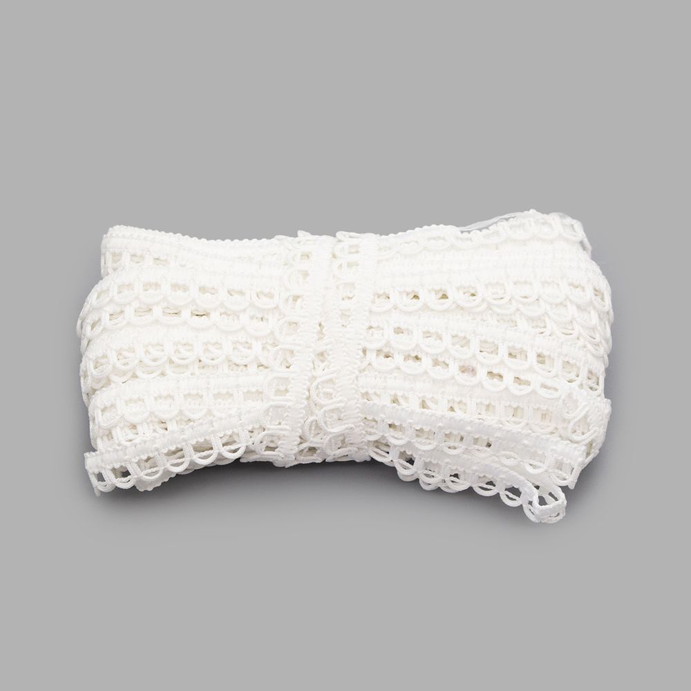 Тесьма вязаная шторная 10 мм / 20 метров, рис.8908, белый