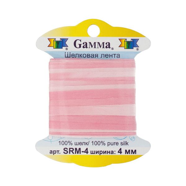 Лента (тесьма) шелковая 4.0 мм / 9.1±0.5 метров, M008 бл.розовый/розовый, Gamma SRM-4