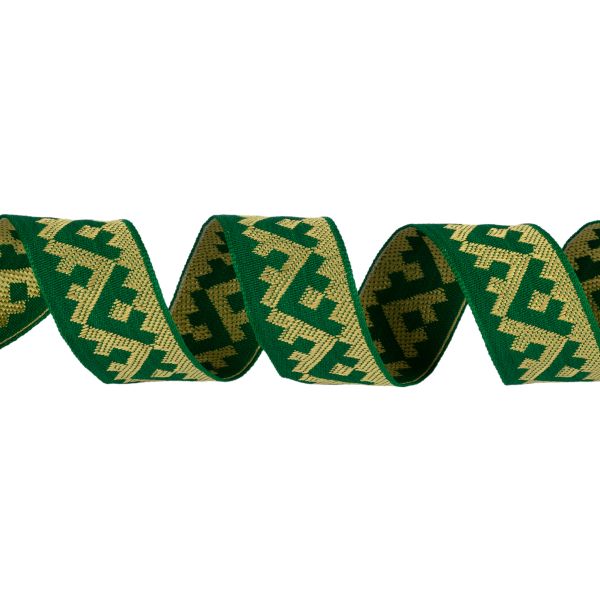 Лента (тесьма) жаккардовая 24.0 мм / 25±1 метров, Орнамент для северных народов, рис 8621 зеленый-желтый, Gamma С3772