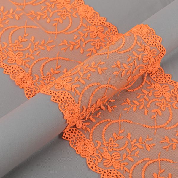 Кружево на сетке 180 мм / 10±0.2 метров, Турция, оранжевый (неон), Blitz