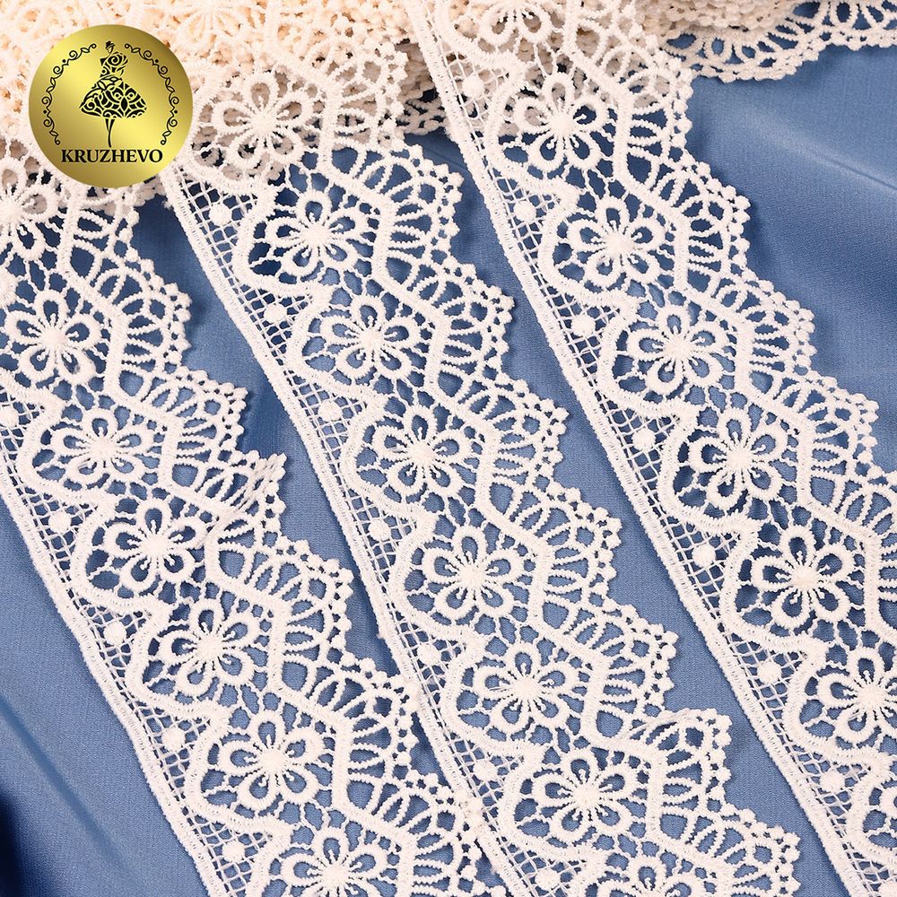 Кружево гипюр (плетёное) 50 мм, матовая нить TBY.0871, цв.F102 молочный уп.13.71м, Kruzhevo