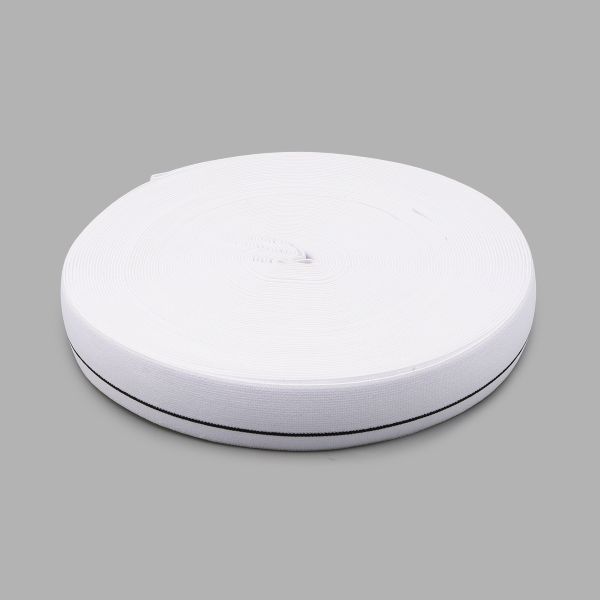 Резинка для мужских трусов и боксеров 30.0 мм / 25 метров, тканая мягкая, 21 г/м, белый/черный полоса