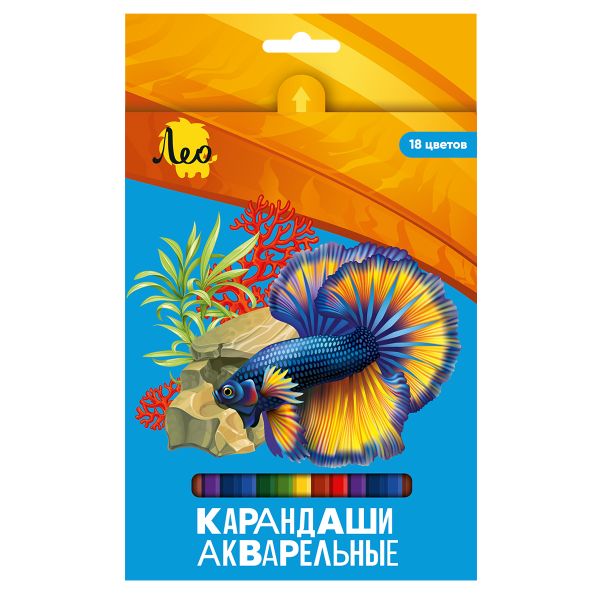 Карандаш акварельный в наборе заточенный 8х18 цв, Лео LBSWP-18