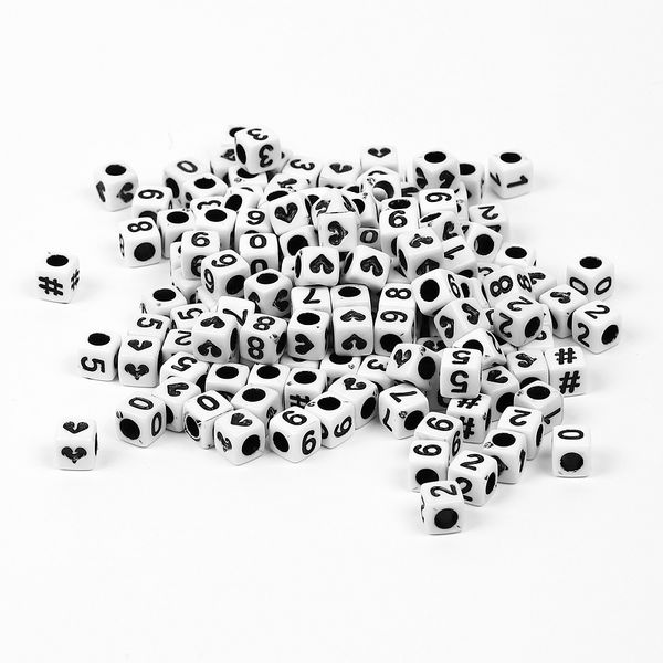 Бусины пластик набор цифры черно-белые, M4H-B012, 500г