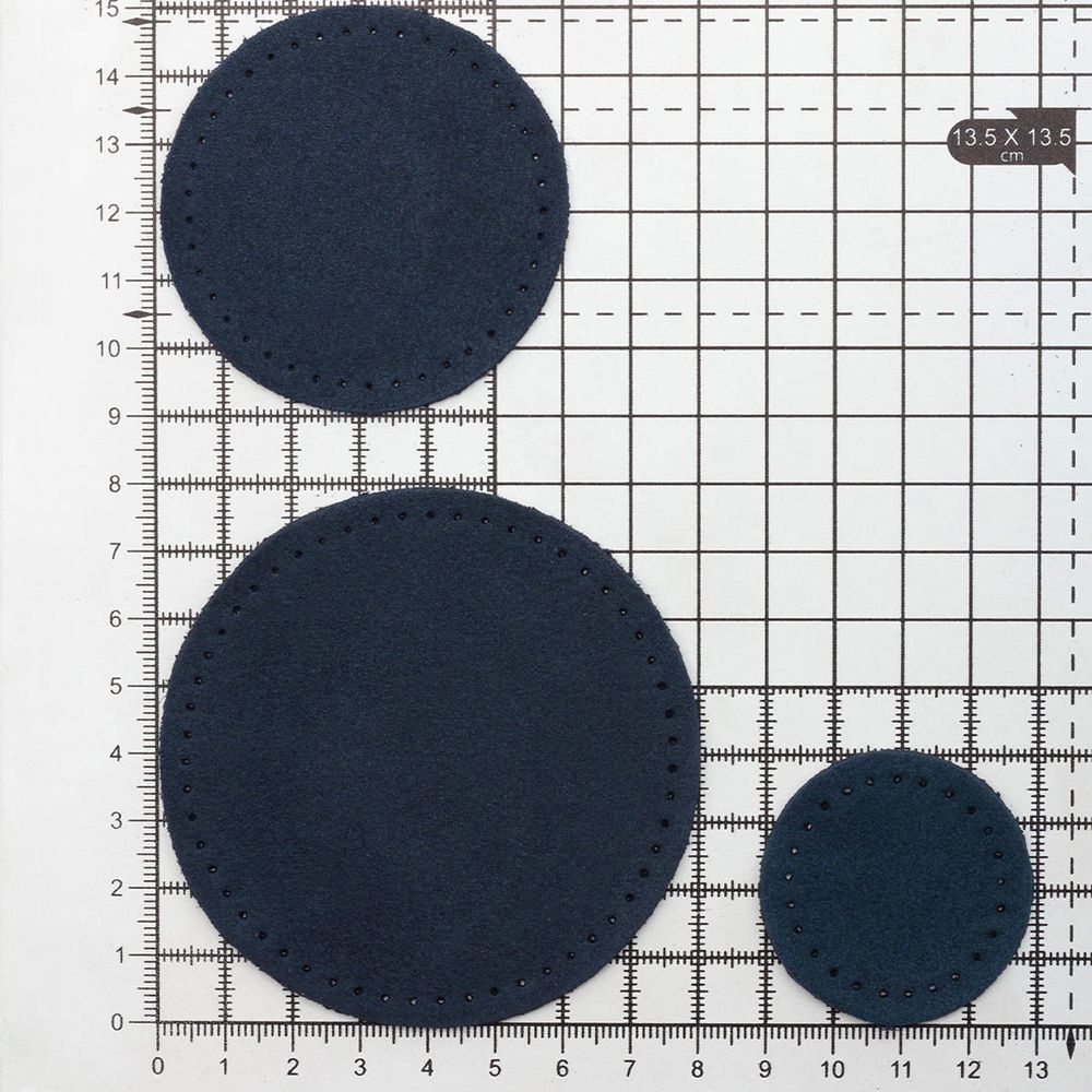 Набор заплаток пришивных из замши, круг ⌀4см, 6см и 8см, с перфорацией, 3 шт, 100% кожа (22 темно-синий), 59401