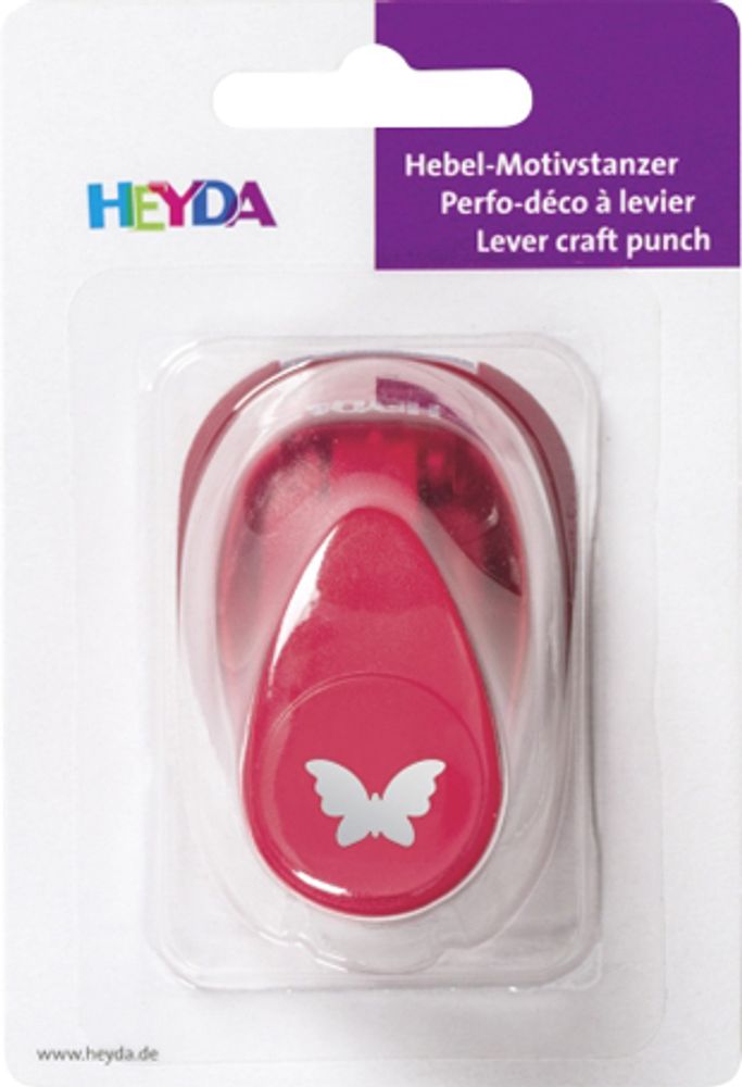 Дырокол Бабочка, 15 мм, красный, блистер, Heyda