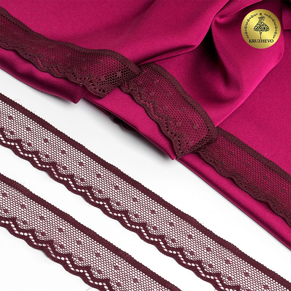 Кружево эластичное (стрейч) 25 мм, 8028, цв.076 сливовое вино уп.50м, Kruzhevo