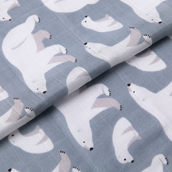 Ткань муслиновая 105 г/м², в нарезке 100х125 см, 20-белые медведи, Peppy