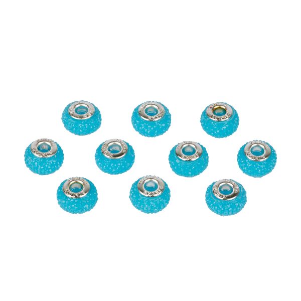 Бусины шармы ⌀14 мм, 10 шт, смола, №19 голубой/неон, Zlatka RFB-14