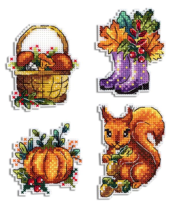 Набор для вышивания нитками МП Студия (Жар-птица), Осень Магниты 8х7 см