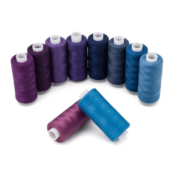 Швейные нитки (набор) 40/2, 10 кат. по 365м (400 ярд), Сине-фиолетовый микс, Bestex