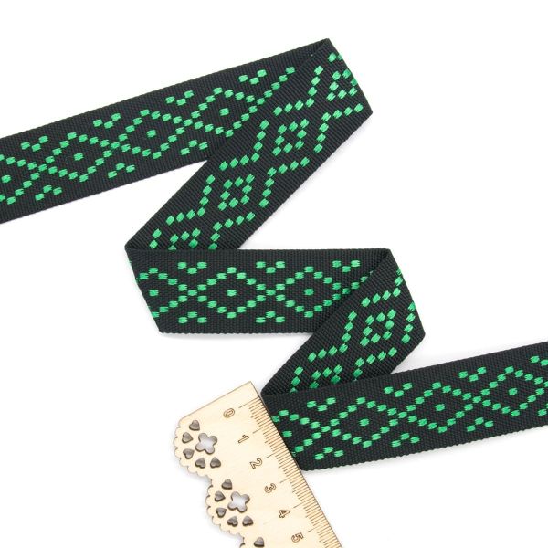 Стропа (ременная лента) 30 мм / 25 метров, [24.6 г/пог.м], 100% п/э, 178 черный с зеленым