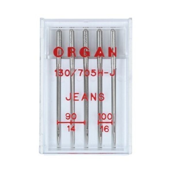 Иглы для швейных машин для джинсы 130/705 Н-J, №90-100, ассорти, 5 игл, в пенале 5524500 90-100, ORGAN