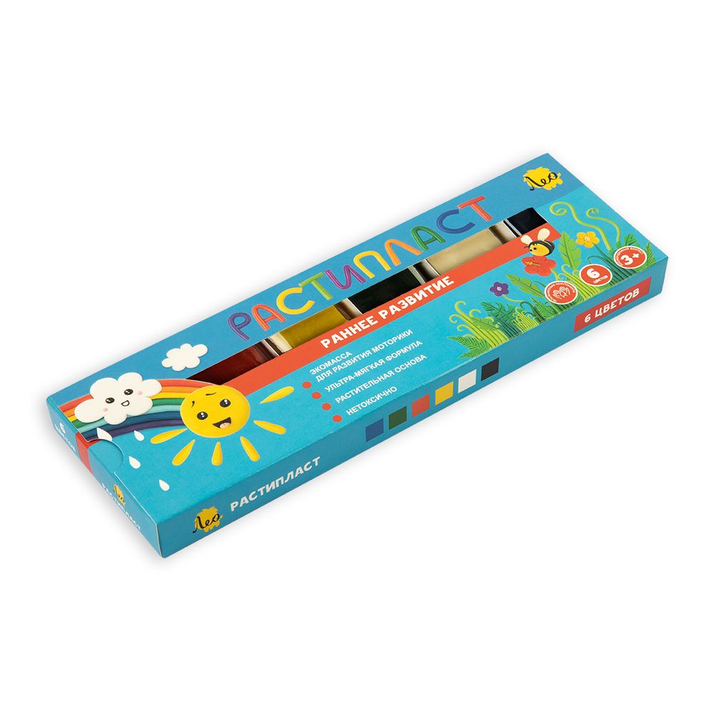 Пластилин растительный РАСТИпласт LRP-0106 120 г, (в картонной упаковке) 6 цв, Лео LRP-0106