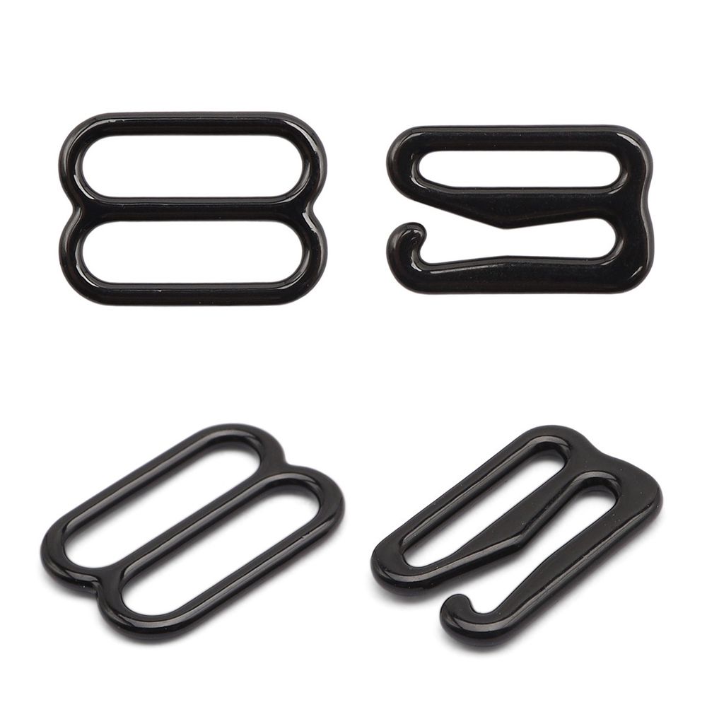 Набор крючки + регуляторы для бюстгальтеров металл 12.0 мм, (12 крюч., 6 регул.), черный