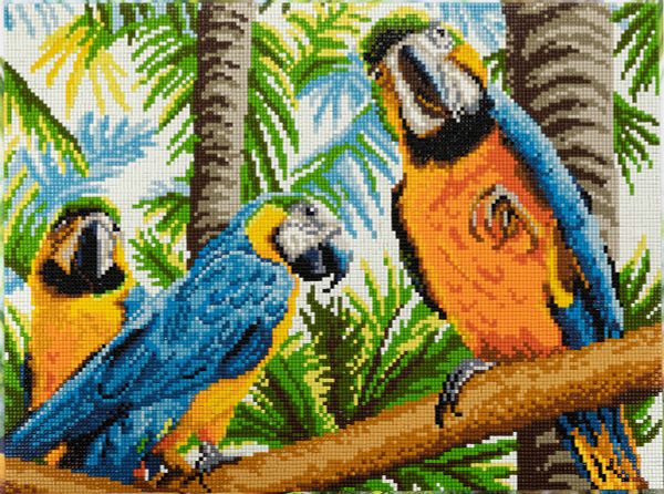 Алмазная (кристальная) мозаика Фрея, Яркие попугайчики, 40х30 см