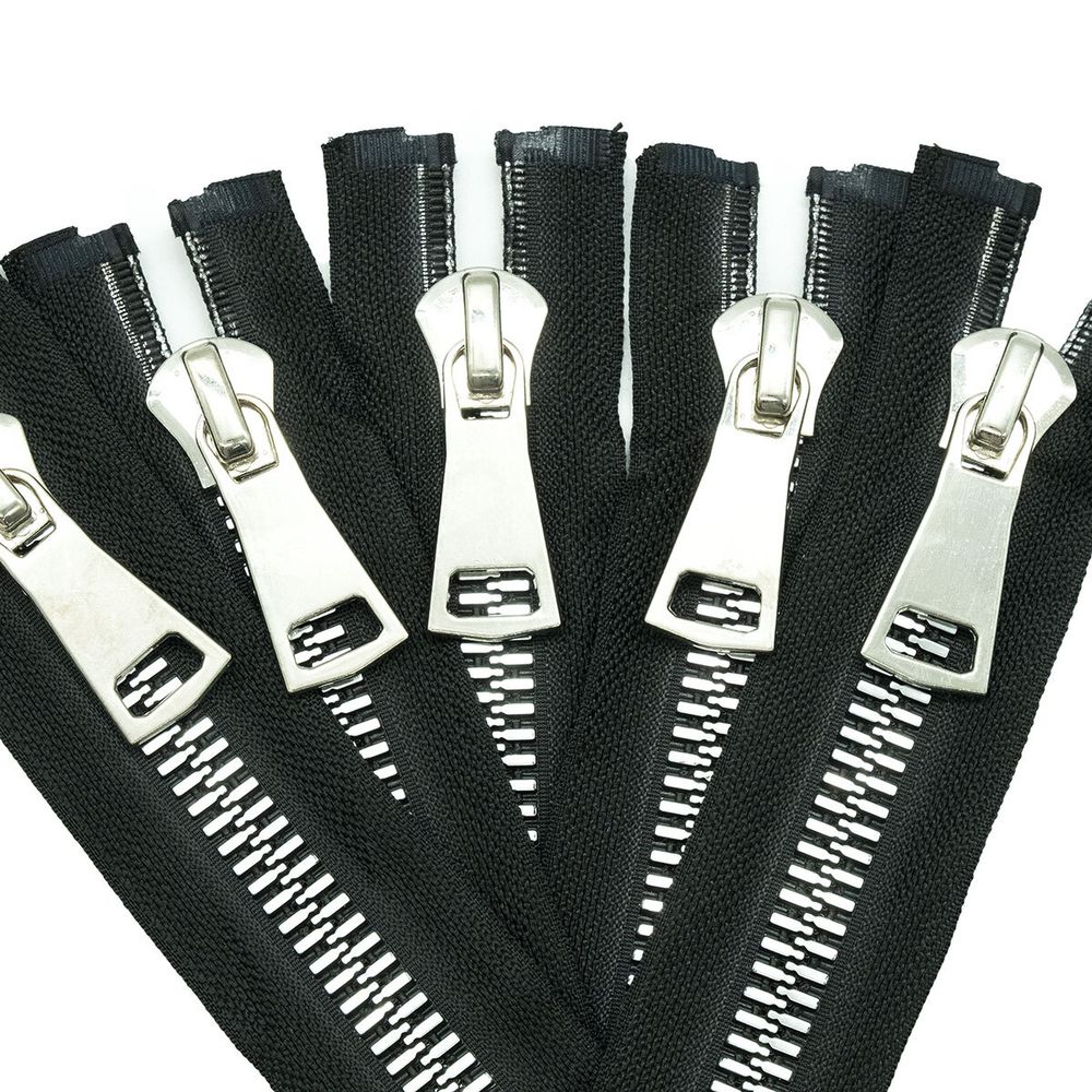 Молния трактор Т10 (10 мм) 1 зам., разъем., 80 см, декор. звено, ник / черн, 5 шт