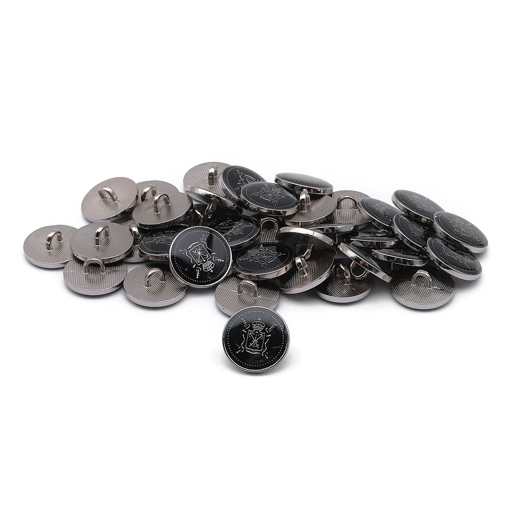 Пуговицы на ножке Герб 24L (15мм), металл (Black/S (черный/серебро)), ME-657, 36 шт