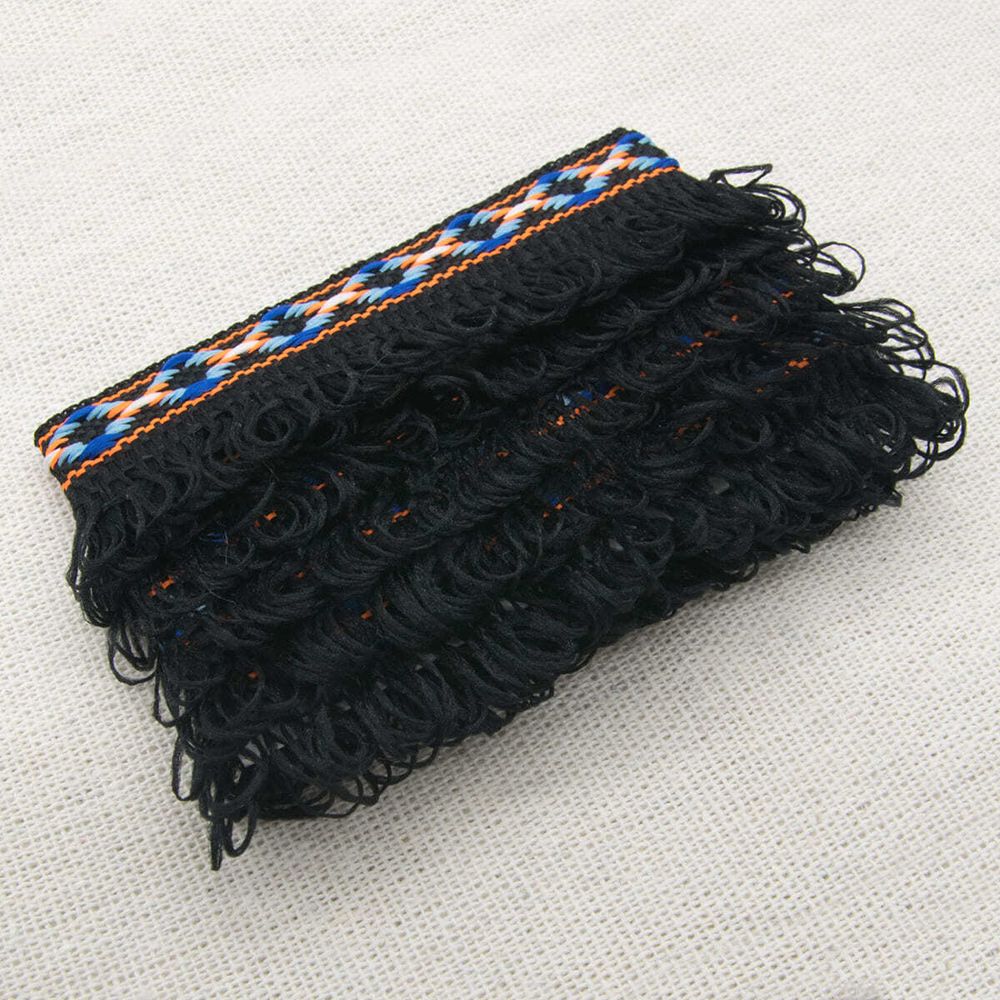 Ткань для рукоделия в наборе с тесьмой жаккард -бахрома 50х50см+1м (24229/34113 черный) 29500