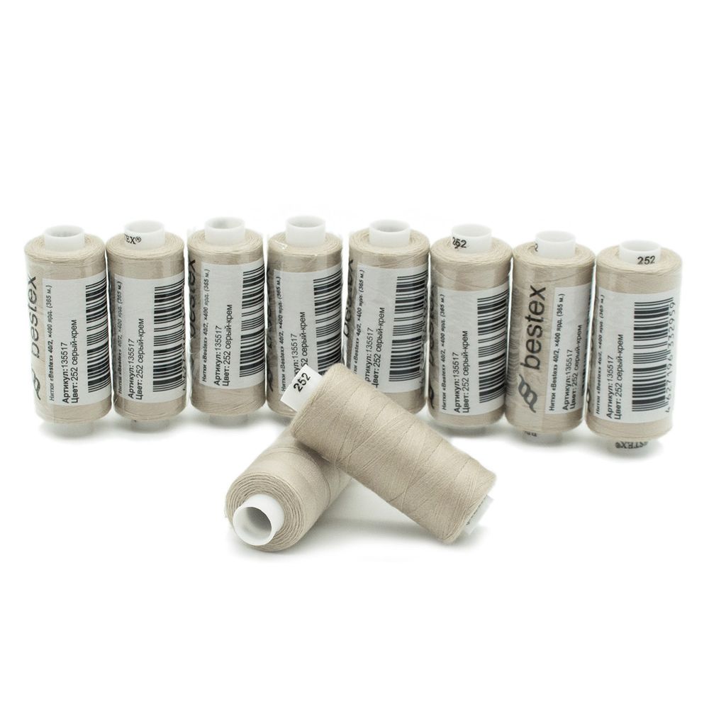 Нитки швейные бытовые Bestex 40/2, 365 м (400 ярд) / 10 кат., 252 серый-крем