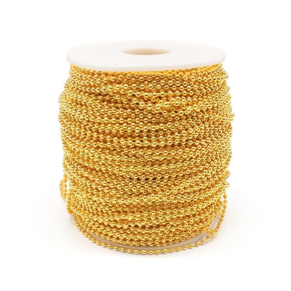 Цепочка шариковая, металл 2 мм / 91,4 м, золото