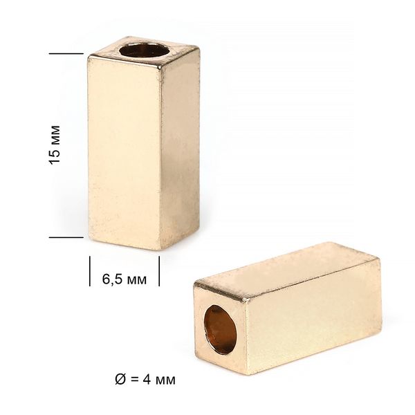 Наконечник для шнура металл 15х6,5 мм, отв.4 мм, цв. золото, уп. 100 шт
