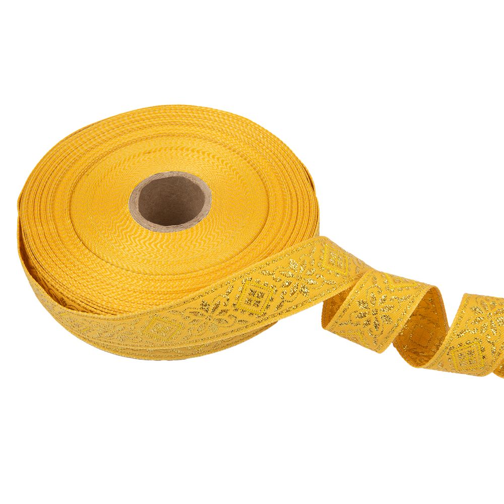 Лента (тесьма) жаккардовая 23.0-25.0 мм / 25 метров, желтый /под золото, Blitz