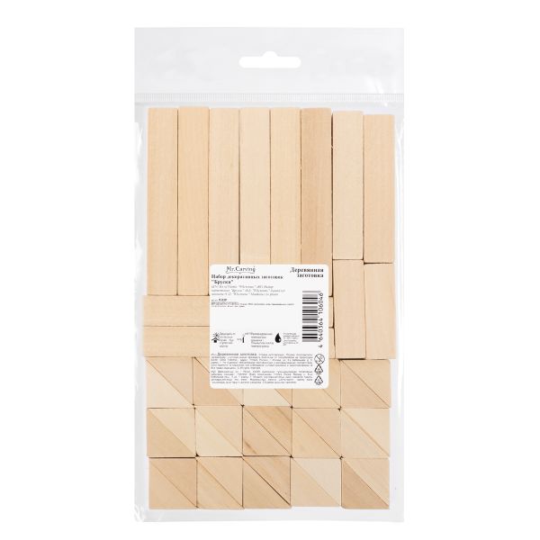 Заготовка из дерева (набор) Треугольники и бруски 44 шт, Mr.Carving, П-03Р