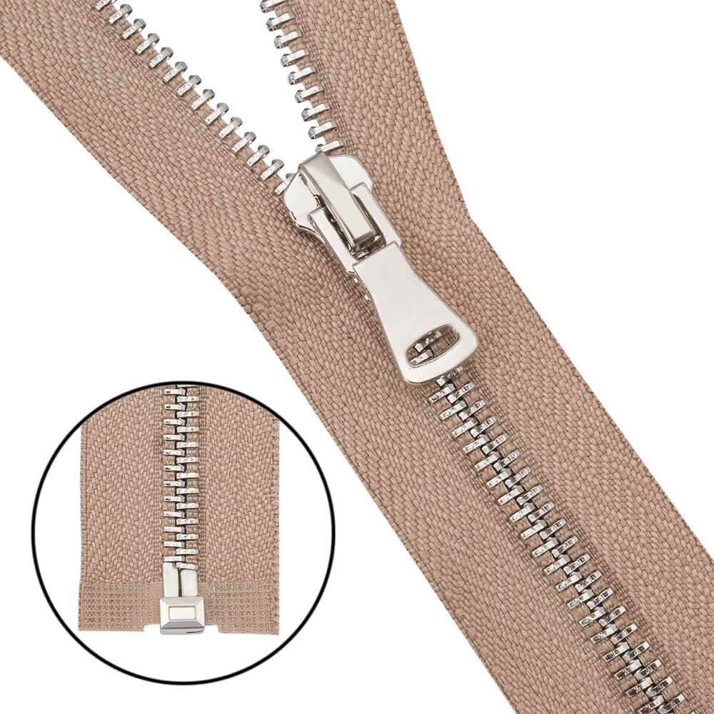 Молния металл Т5 (5 мм) 1 зам., разъем., 50 см, никель, 128 бежево-серый, 6535-0306, 5 шт