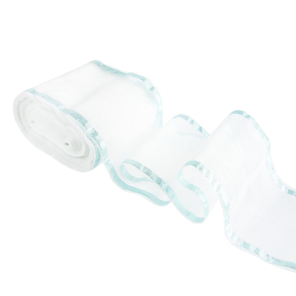 Лента капроновая для бантов 75 мм, / 25 метров, с метал. кромкой, белый/ голубой, Gamma С 3502 с метал. кромкой